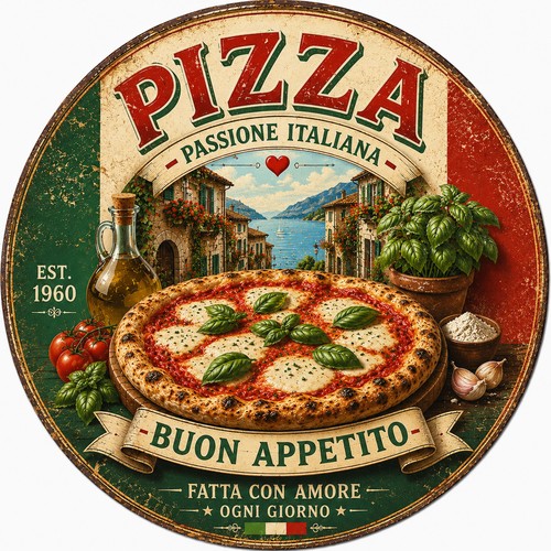 Blechschild rund 30cm pizza - 30cm,